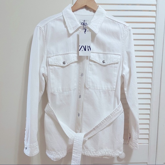 ZARA White Belted Overshirt Jacket - Picture 2 of 7